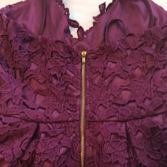 LOVE...ADY Lace Dress S Midi Spaghetti Fit Flare Wine Overlay 2/4 Aqua NWOT 50s - Picture 8 of 14